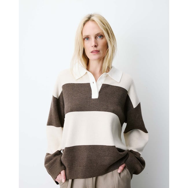 Jersey polo de rayas anchas, ASTRE arena/marrón <span itemprop=