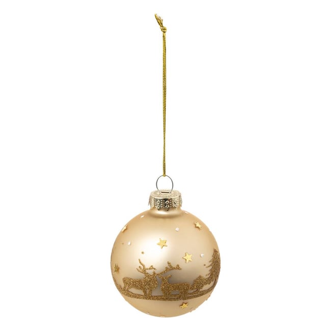 Boule de Noël en verre forêt étoile or D. 60 mm Couleur doré <span itemprop=