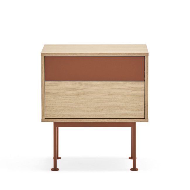 Table de chevet 2 tiroirs en bois et métal- YOKO Couleur rouge brique <span itemprop=
