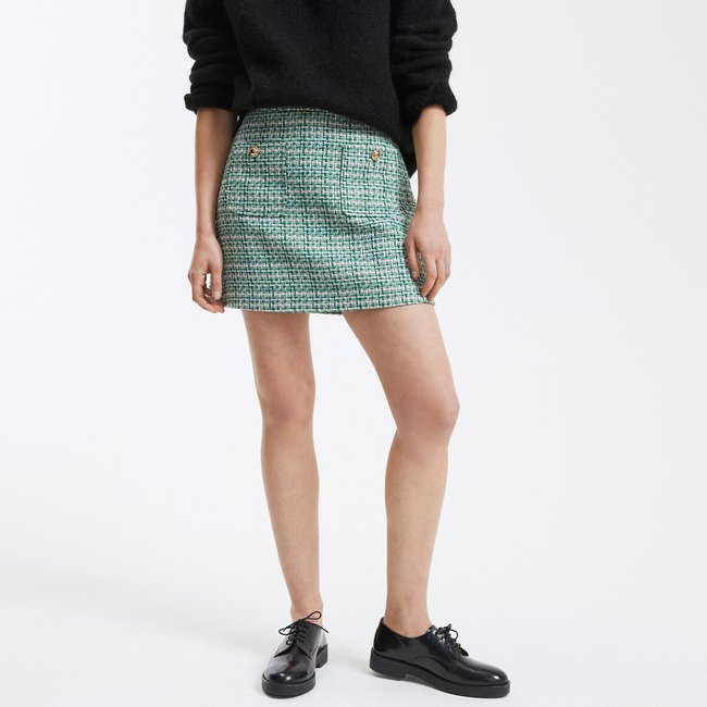 Minifalda de tweed verde/blanco <span itemprop=