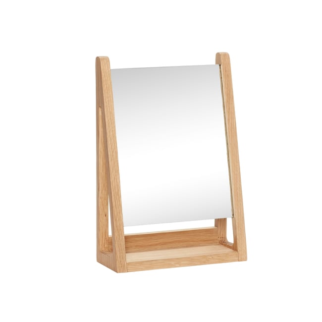 Miroir de table en verre miroir et bois de chêne POINT Couleur naturel <span itemprop=