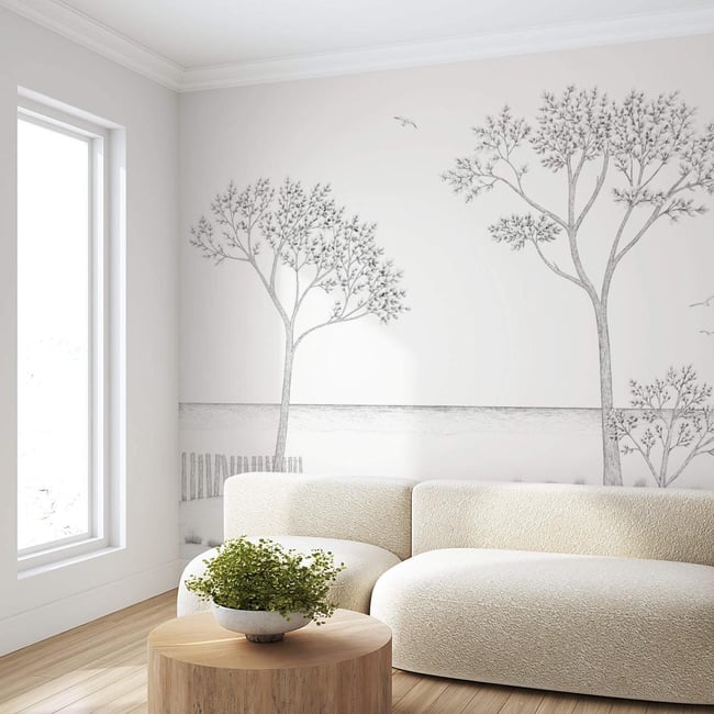 Papier peint panoramique avec paysage d'un bord de mer - 510x260 cm (l x h) Couleur noire <span itemprop=