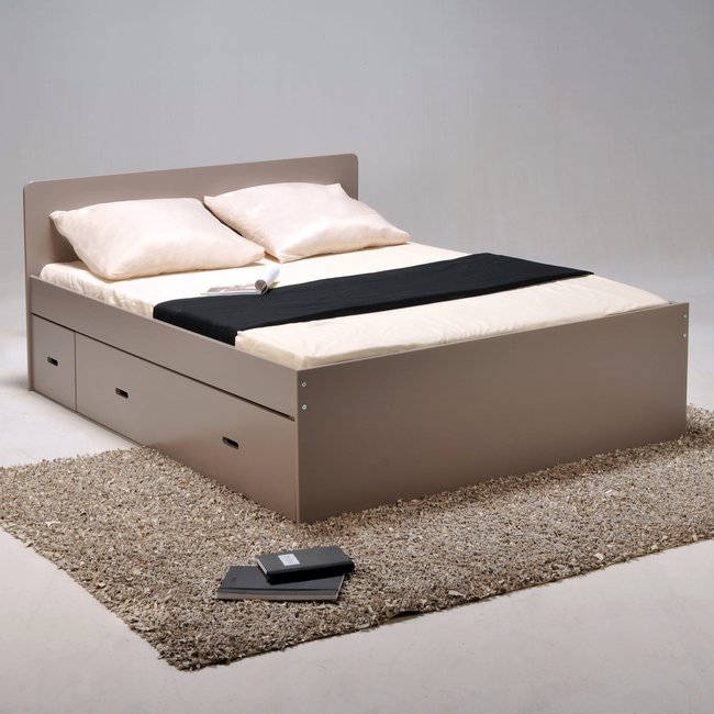 Lit 2 tiroirs avec 2 chevets Couleur gris <span itemprop=
