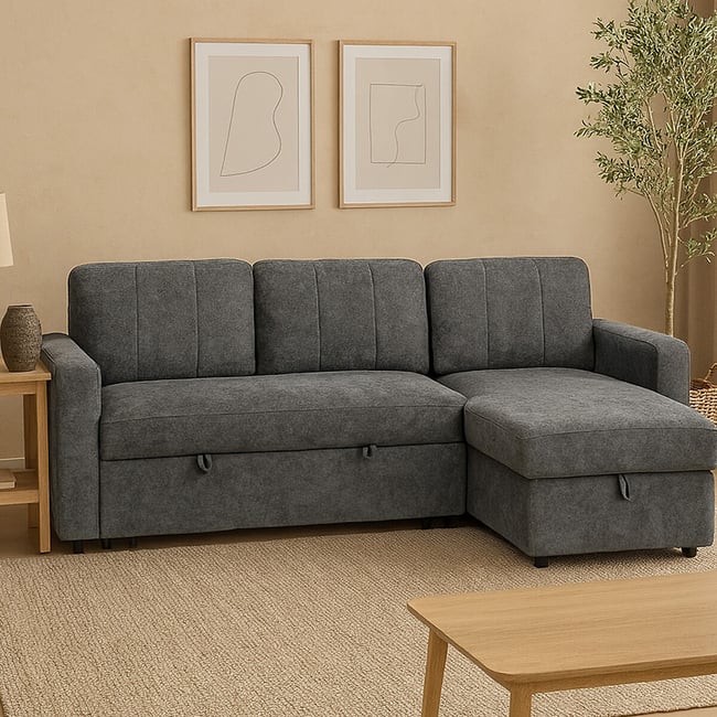 Nexis Soft Wool 3 Seater Corner Sofa Bed with Storage Chaise (Right Facing), charcoal, ASPIRE