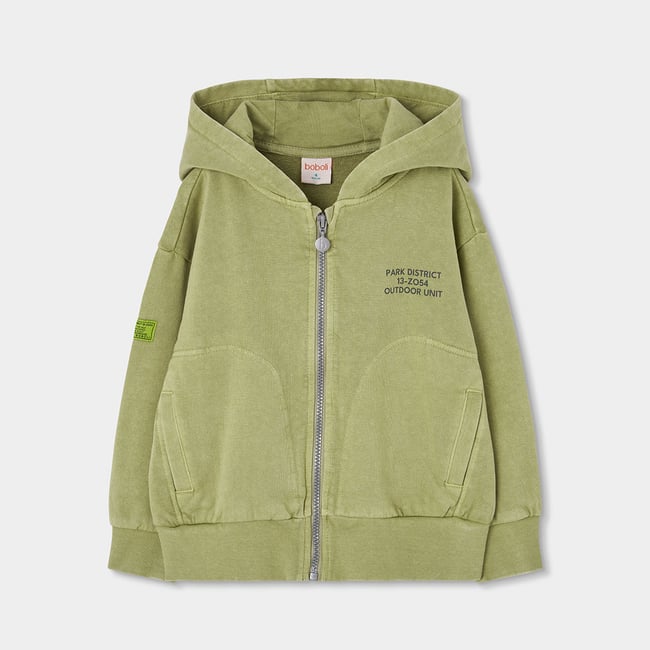 Veste garçon en molleton à capuche vert <span itemprop=
