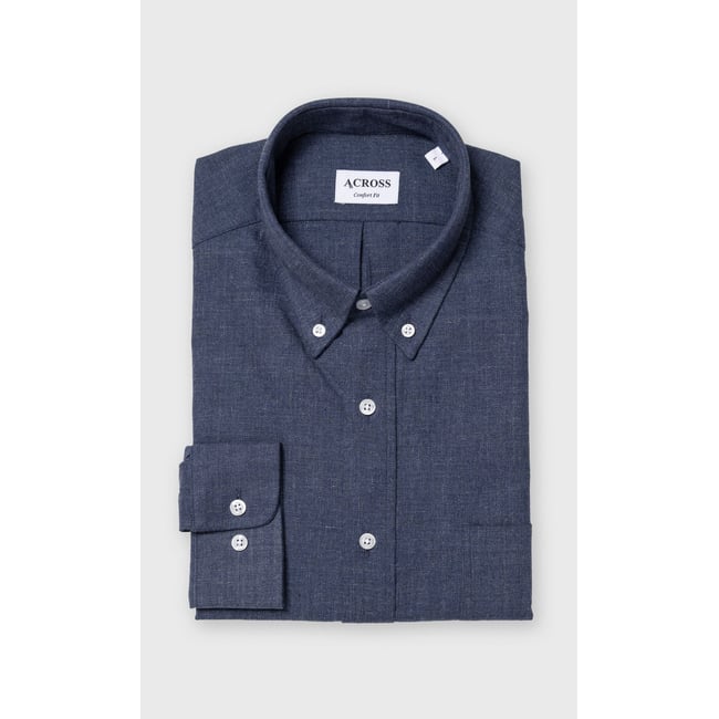 Chemise Confort fit unie en flanelle bleu marine <span itemprop=