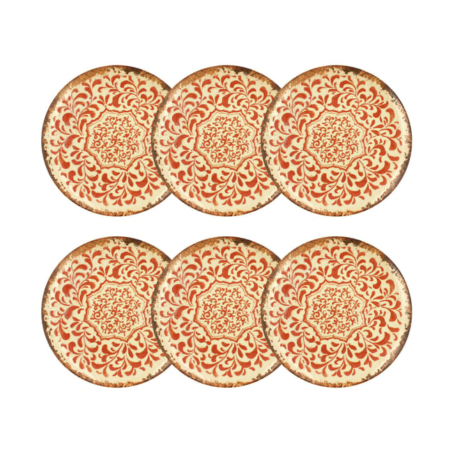 Lot de 6 assiettes plates 27cm en porcelaine, PALAZZO Couleur rouge <span itemprop=