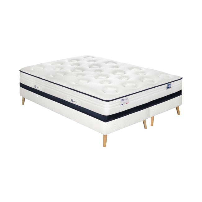 Ensemble L'INEDIT, matelas Hybride 180x200, ferme, H27 + 2 sommiers Couleur blanc <span itemprop=