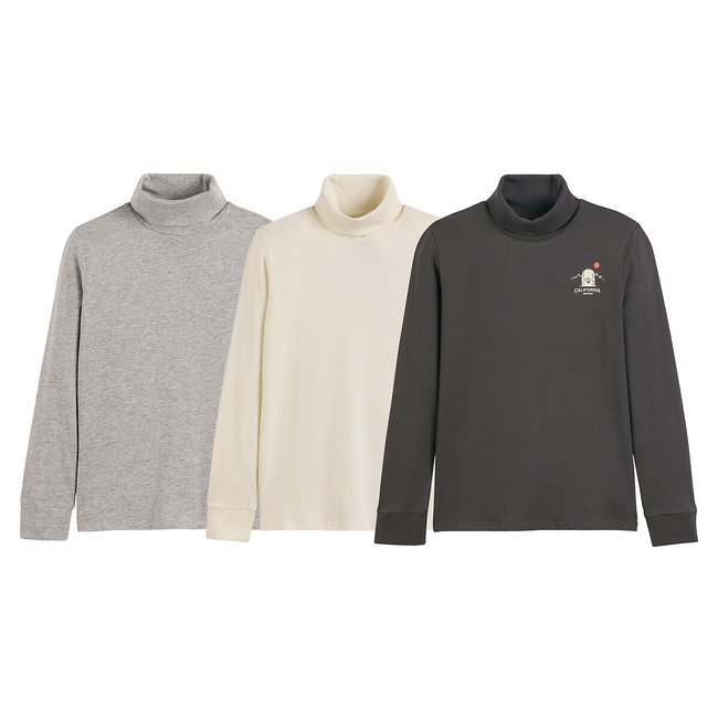 Lote de 3 camisetas de cuello alto gris jaspeado + gris antracita + crudo <span itemprop=