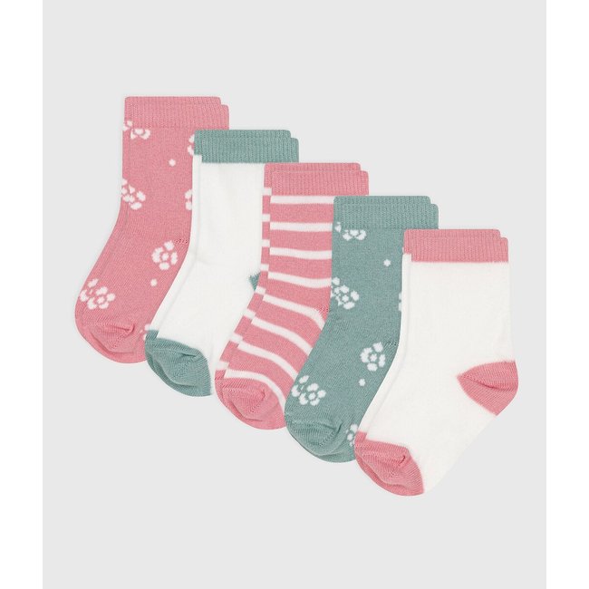 5 Paar Socken, verschiedene Designs rosa + weiss + grün <span itemprop=