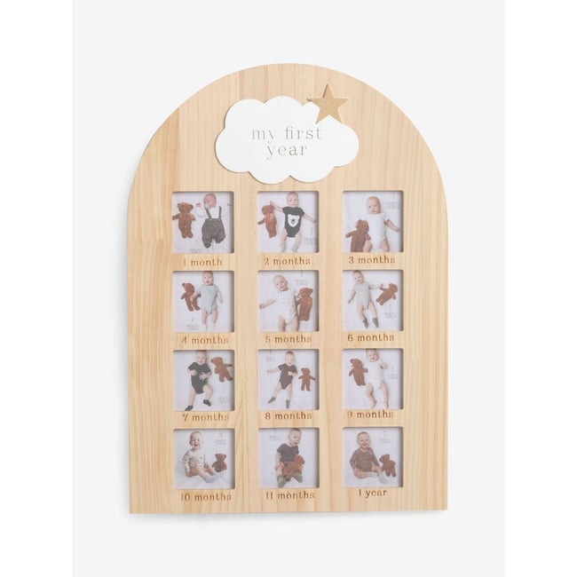 Cadre photo bébé à nuage my first year Couleur naturel <span itemprop=