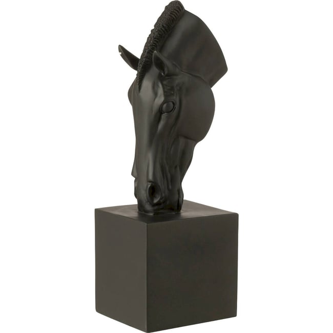 Sculpture cheval sur socle en résine Couleur noir <span itemprop=