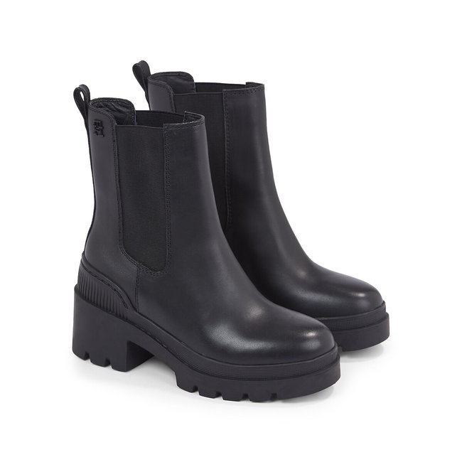 Leather Heeled Chelsea Boots, black, TOMMY HILFIGER