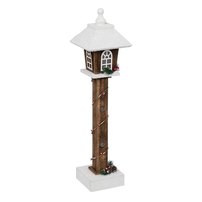 Bois lanterne neige LED 60cm Couleur marron <span itemprop=