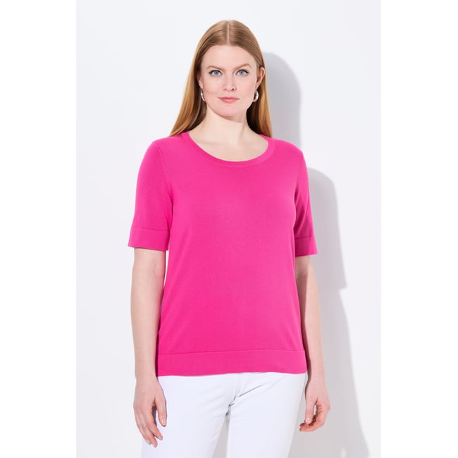 Pull twinset en coton Pima. Col magenta <span itemprop=