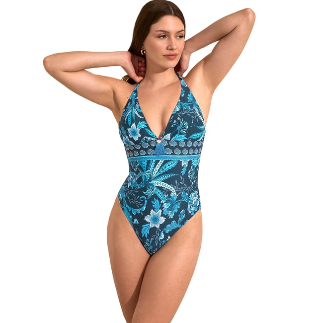 Maillot de bain une pièce triangle préformé ACANTHUS bleu <span itemprop=