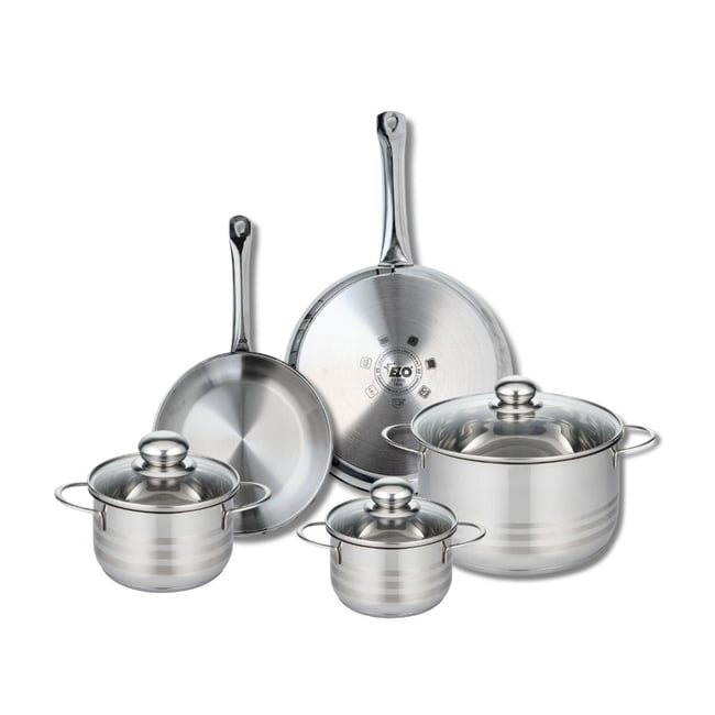 Batterie 2 poêles 24/28cm + 3 faitouts 14/16/24cm PROFI BRILLANT gris <span itemprop=