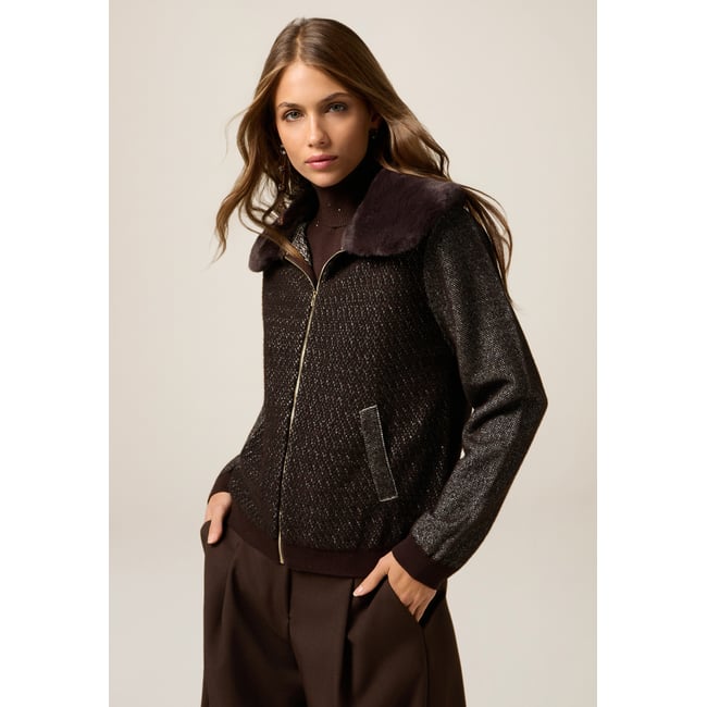 Bomber avec col effet peluche marron <span itemprop=