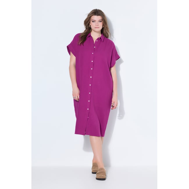 Robe-chemisier longue en mousseline magenta <span itemprop=