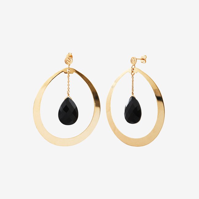Boucles d'oreilles créoles solange onyx noir <span itemprop=