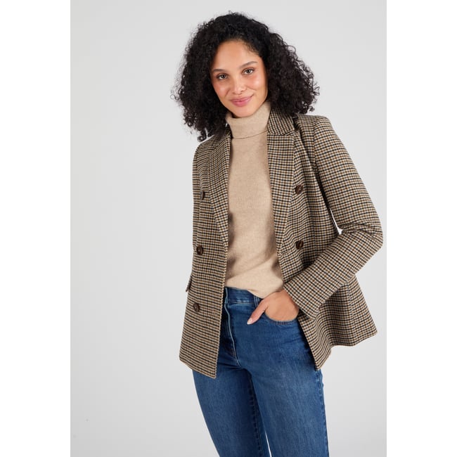 Veste motif pied-de-poule marron pied-de-poule beige <span itemprop=