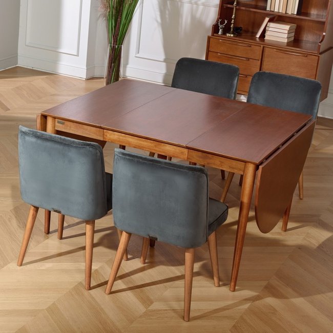 Table ovale en hévéa 2 rallonges 6/8 couverts NATHALIE Couleur teinte foncée <span itemprop=