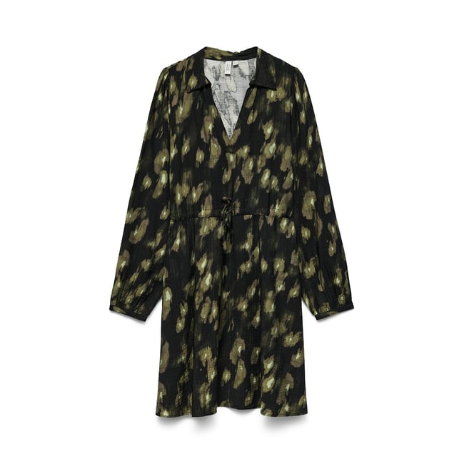 Robe manches longues imprimée imprimé noir <span itemprop=