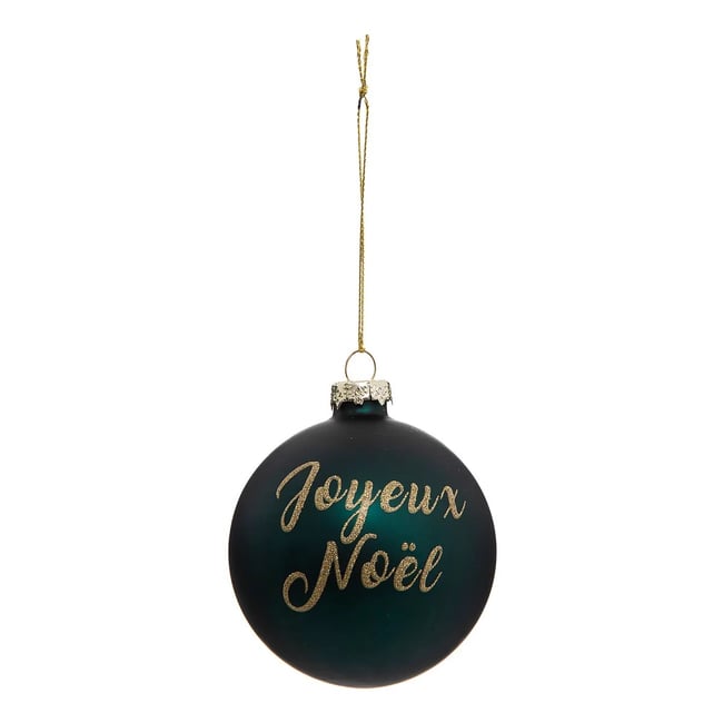 Boule de noel en verre Joyeux noel Couleur vert <span itemprop=