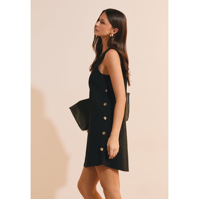 Robe courte avec bouton doré sur le côté ROSIE noir <span itemprop=