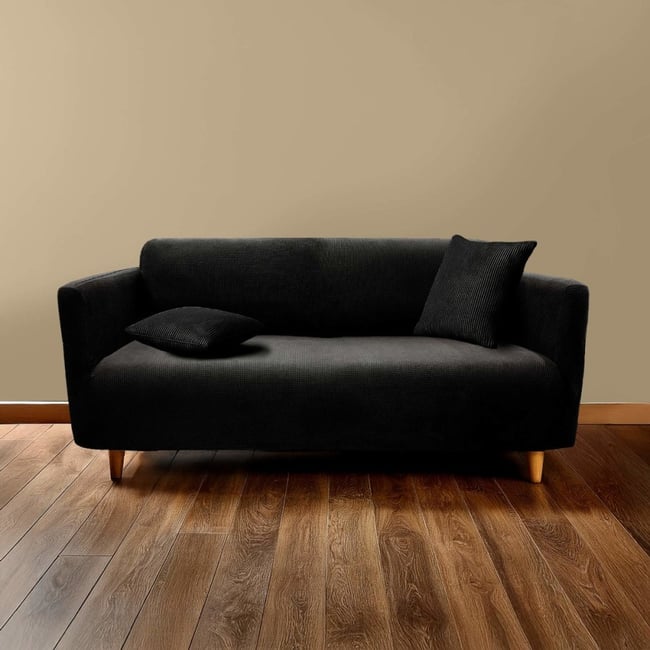 Housse De Canapé Extensible En Polyester Gaufré Coloris Noir - DECORATIE