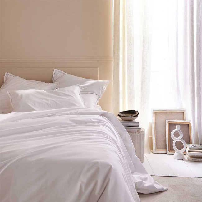 Housse de couette unie en percale de coton, Made in France, MONT-BLANC blanc <span itemprop=