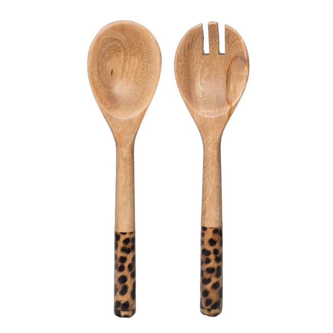 Couvert à salade Léopard  en manguier 28cm marron <span itemprop=