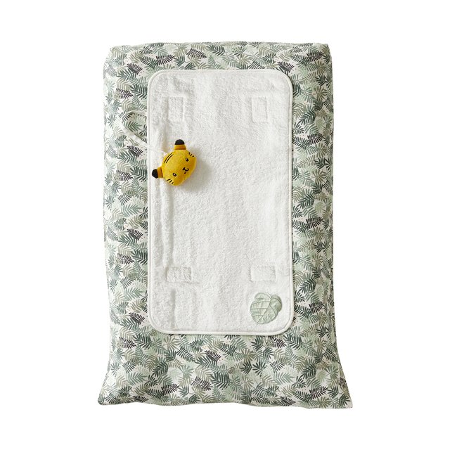 Housse de matelas à langer HANOÏ écru / vert feuille <span itemprop=