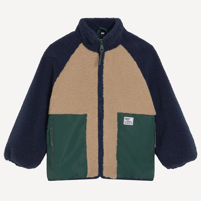 Colour Block Sherpa High Neck Zip-Up Cardigan beige/green LA REDOUTE COLLECTIONS