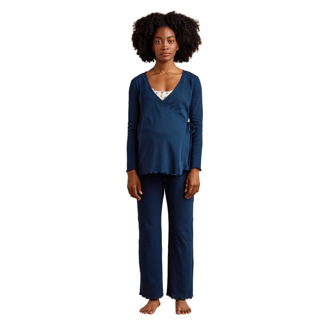 Pyjama 3 pièces grossesse et allaitement marine <span itemprop=