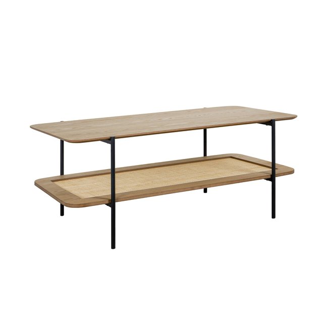 Table basse rectangulaire effet bois et cannage double plateau MANADO - SWEEEK