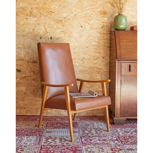 Fauteuil scandinave en bois Jakob N°1257 - Bon état Couleur marron <span itemprop=