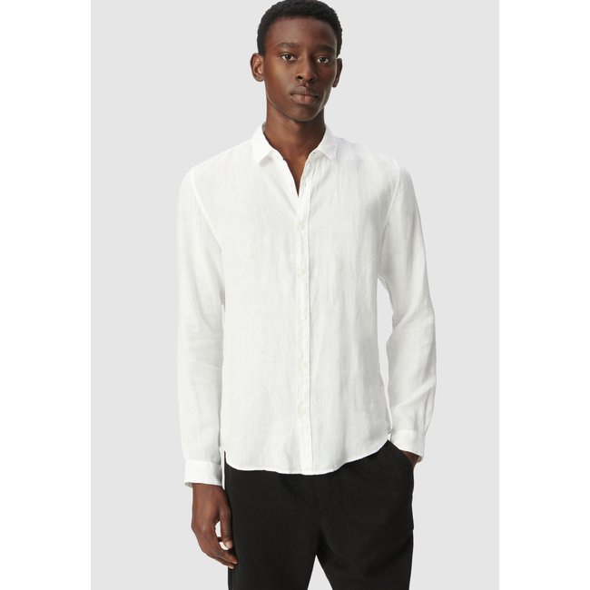 Chemise SLIM 100% lin blanc, bleu marine <span itemprop=