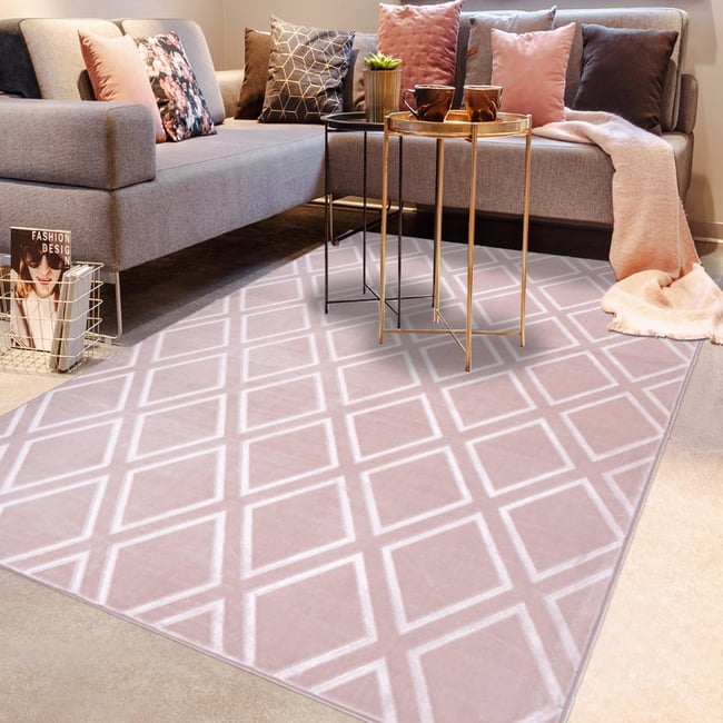 Tapis salon et chambre tufté motif géométrique NOKAL 1 Couleur rose <span itemprop=