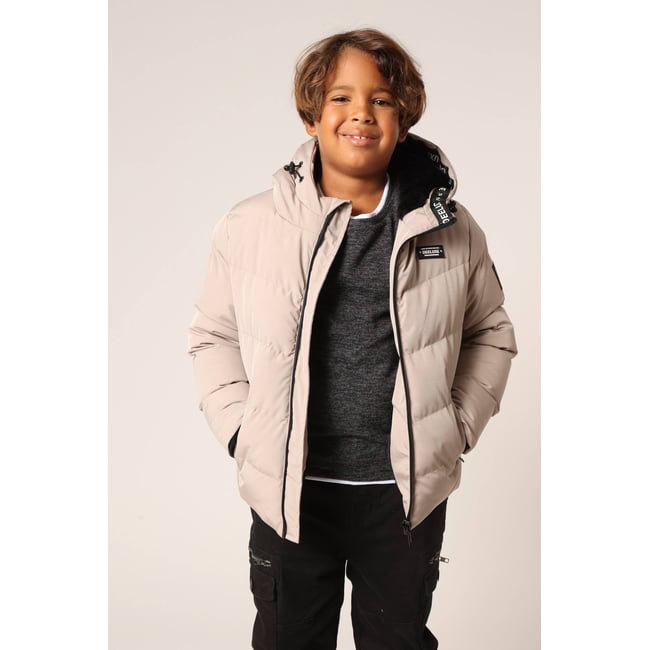 Doudoune chaude pour garçon avec capuche et doublure douce INTEREST argile <span itemprop=