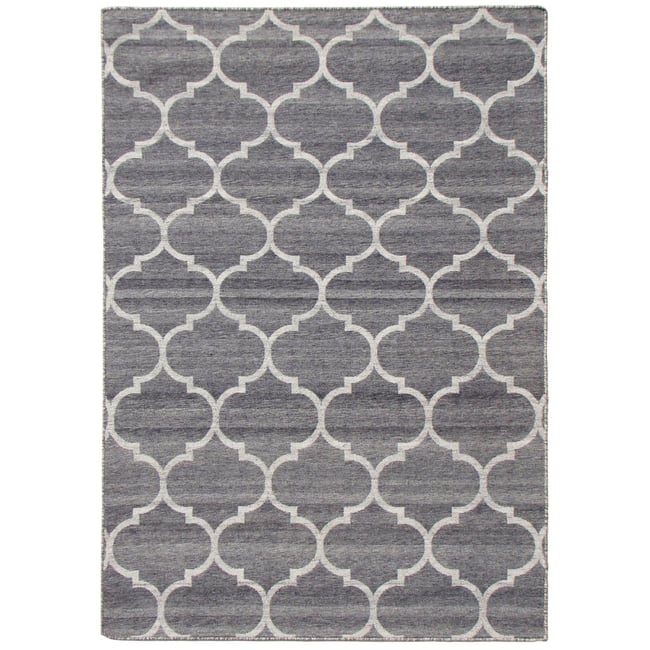 Tapis salon ZAKART, tissé main, 100% laine naturelle, réversible, plat Couleur argent <span itemprop=