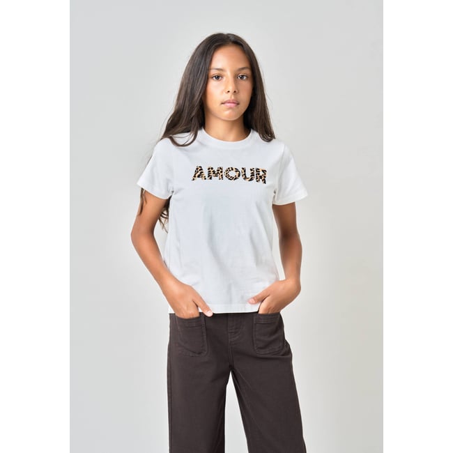 T-shirt regular fille en 100% coton inscription amour en léopard LYANA - DEELUXE