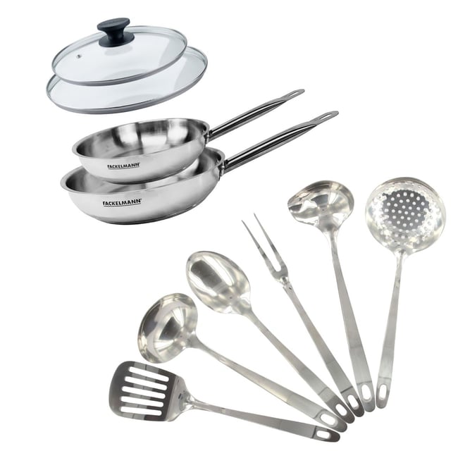 Set de 2 poêles 20 et , 2 couvercles verre ETERNA inox <span itemprop=