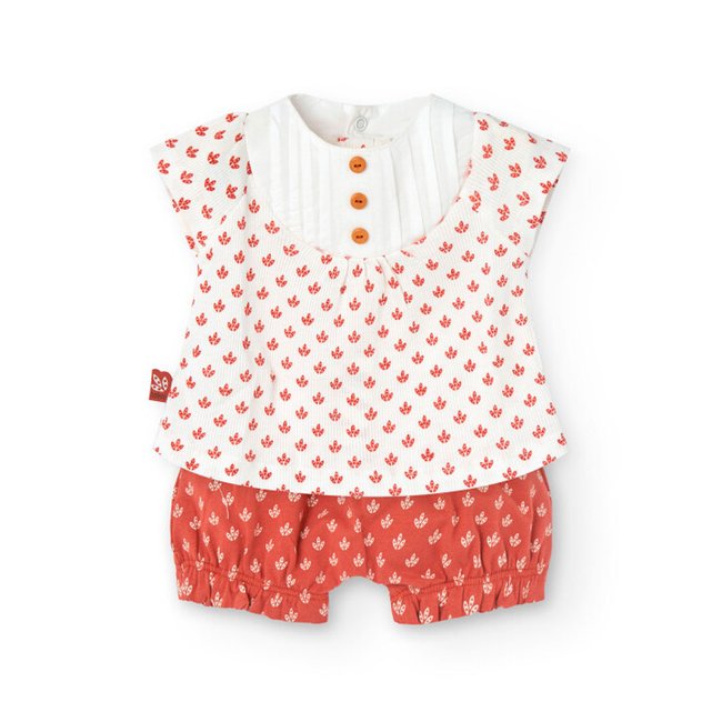 Ensemble 2 pièces en coton micro-imprimé blanc <span itemprop=