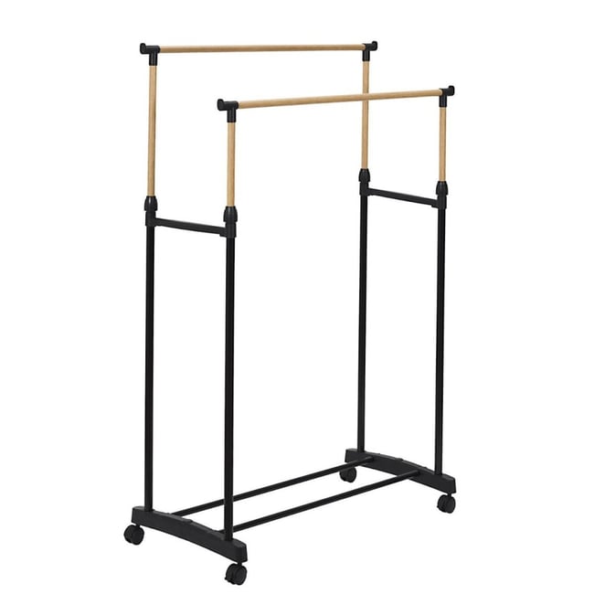 Portant Double à Roulettes Effet Bois Couleur v002228 <span itemprop=