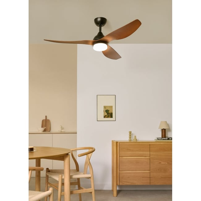 Ventilateur de plafond 40W silencieux avec lumière et télécommande WIND BALANCE noir/bois foncé <span itemprop=