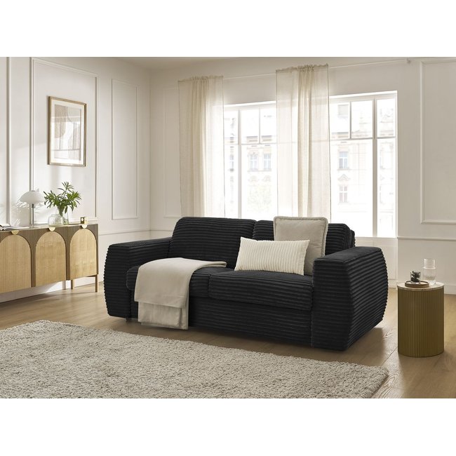 Canapé lit 3 places en velours côtelé couchage 140x190 cm, HUGO - BOBOCHIC