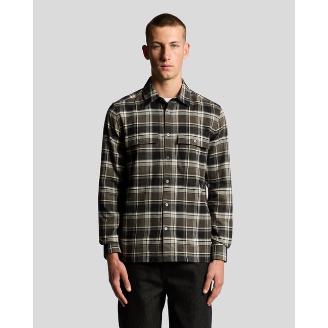 Chemise brossé en coton à carreaux noir jais/ calcaire <span itemprop=