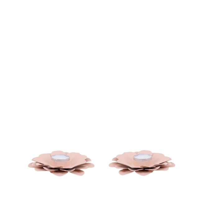 Lot de 2 bougeoirs fleurs 13cm Couleur rose <span itemprop=
