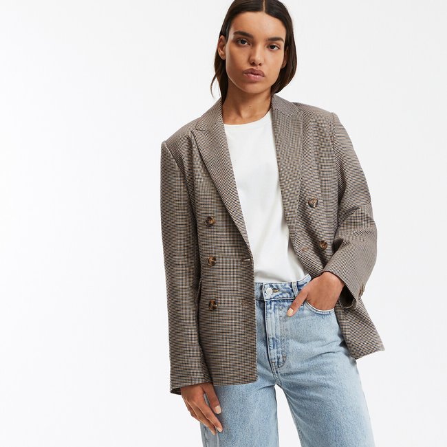 Blazer long cintré pied-de-poule carreaux LA REDOUTE COLLECTIONS